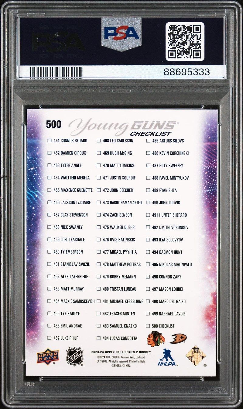 2023 Upper Deck 500 Connor Bedard/leo Carlsson PSA