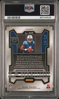 2023 Panini Prizm 343 Anthony Richardson Purple Ice PSA 10