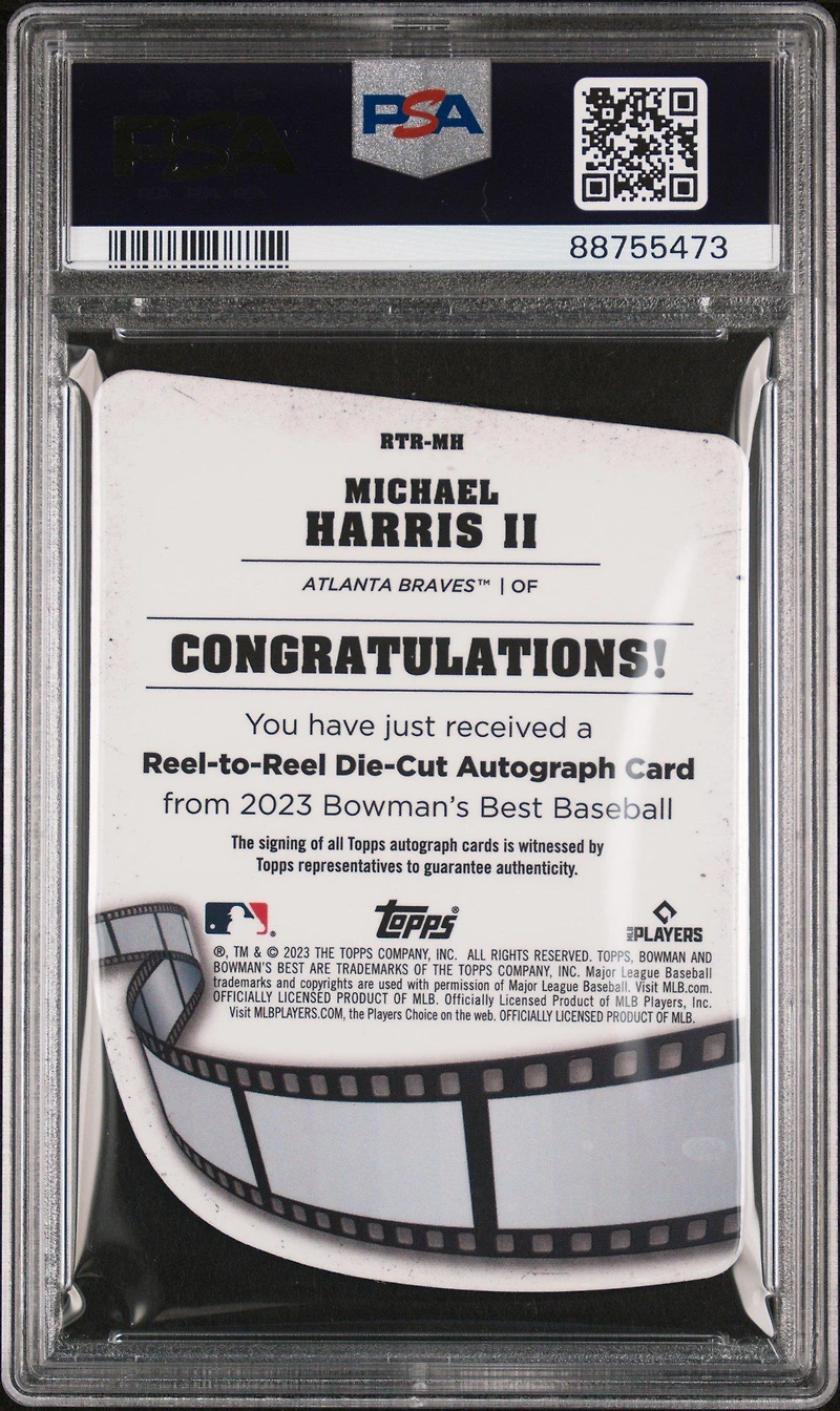 2023 Bowman's Best Reel To Reel Die-cuts Autographs Rtrmh Michael Harris Ii Lava PSA 10
