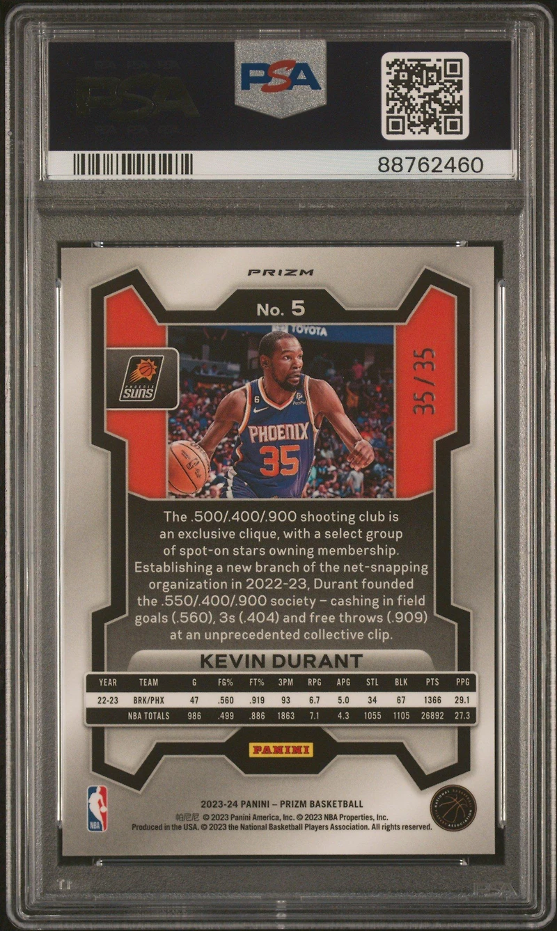 2023 Panini Prizm 5 Kevin Durant Blue Shimmer Fotl PSA 10