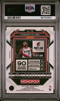 2022 Panini Prizm Monopoly 73 Damian Lillard Gold Money Shimmer PSA 10