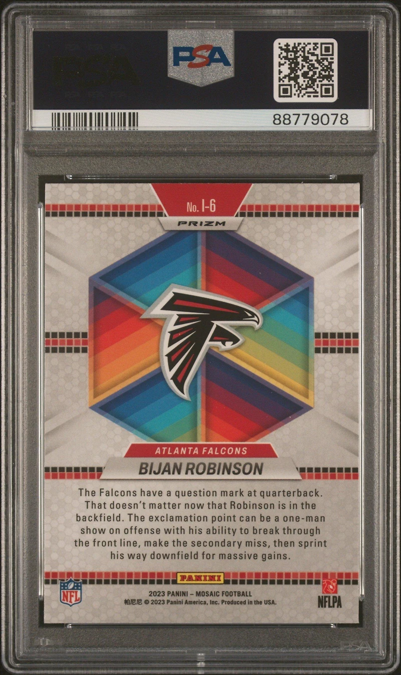 2023 Panini Mosaic Introductions I6 Bijan Robinson No Huddle Silver PSA 10