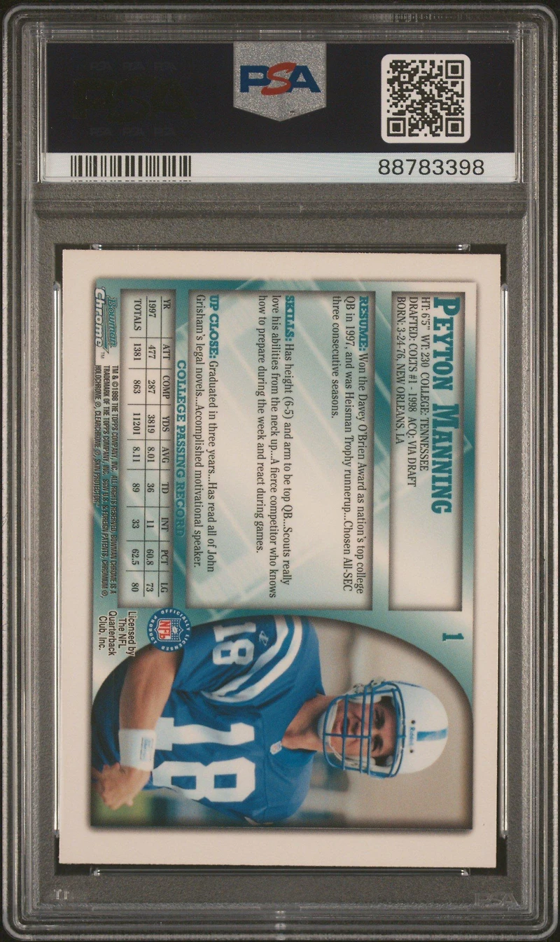 1998 Bowman Chrome 1 Peyton Manning PSA 9