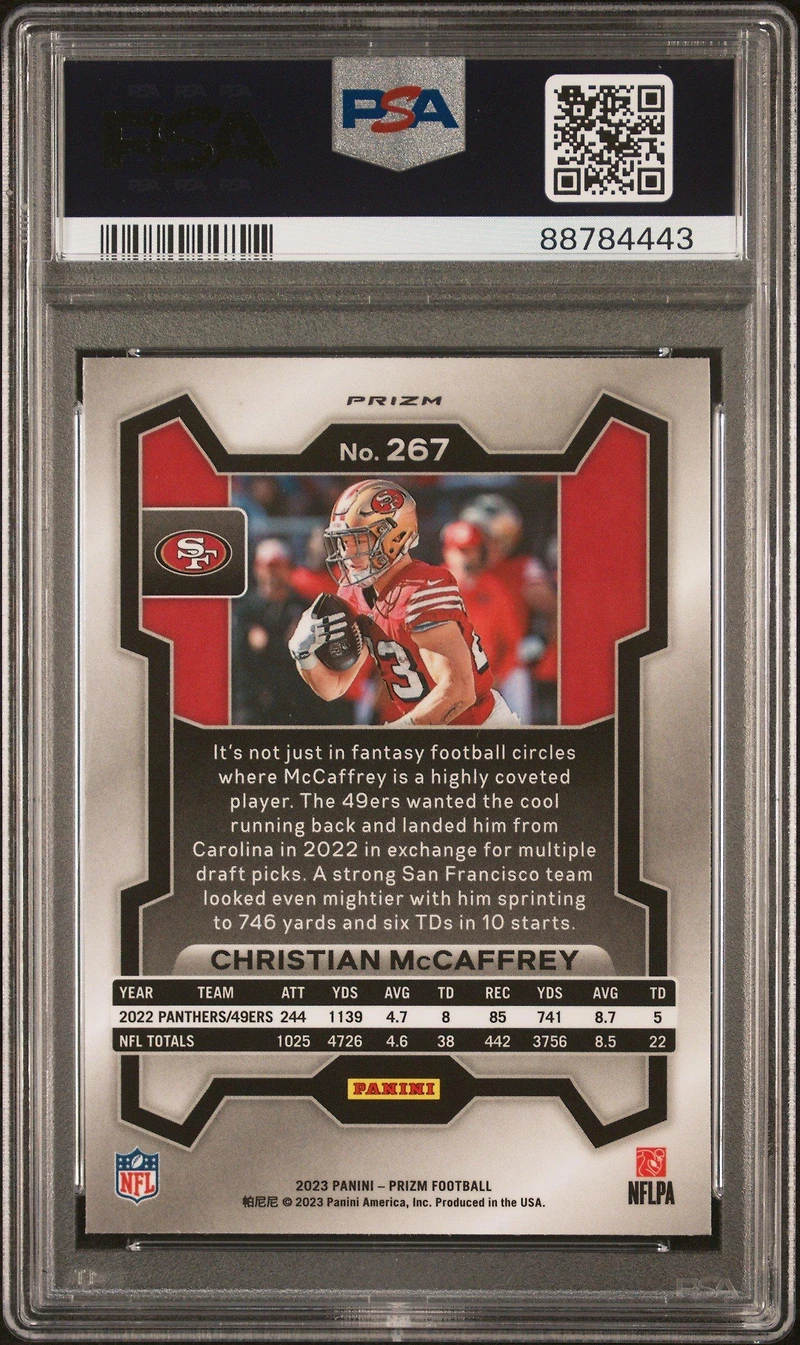 2023 Panini Prizm 267 Christian Mccaffrey Silver Prizm PSA 10