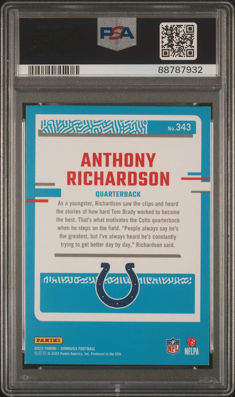 2023 Panini Donruss 343 Anthony Richardson Press Proof Green PSA 9