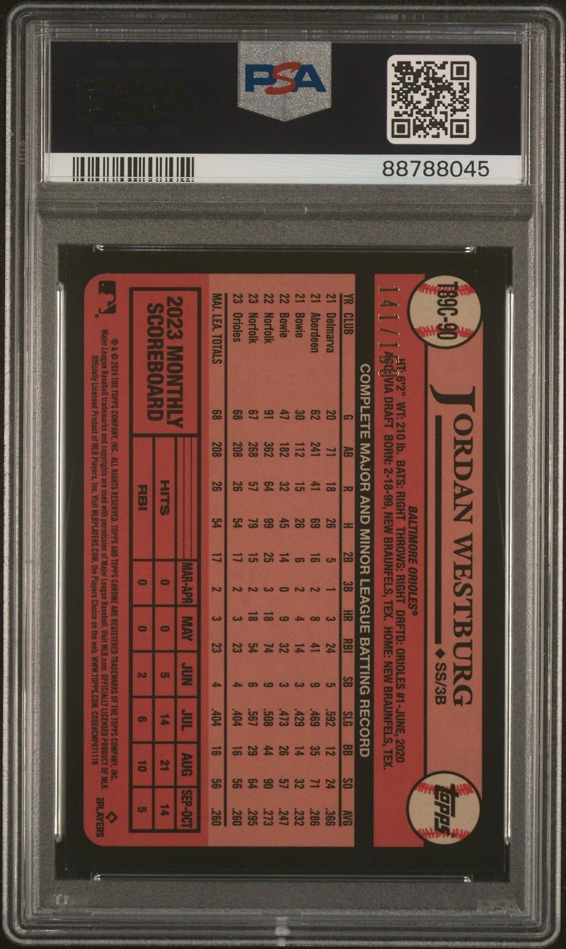 2024 Topps Silver Pack 1989 Chrome Promo T89c90 Jordan Westburg PSA 9