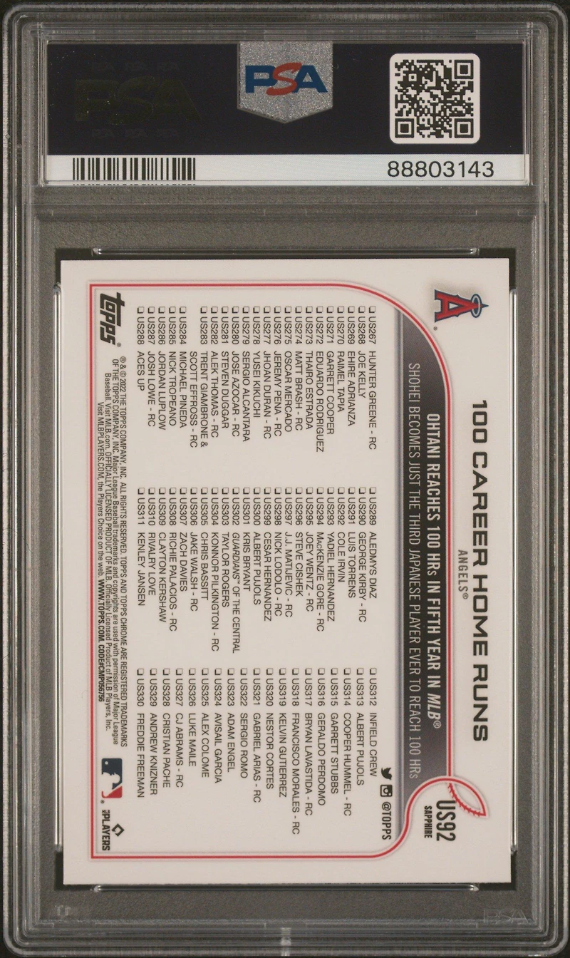 2022 Topps Chrome Update Sapphire Edition 92 Shohei Ohtani PSA 10