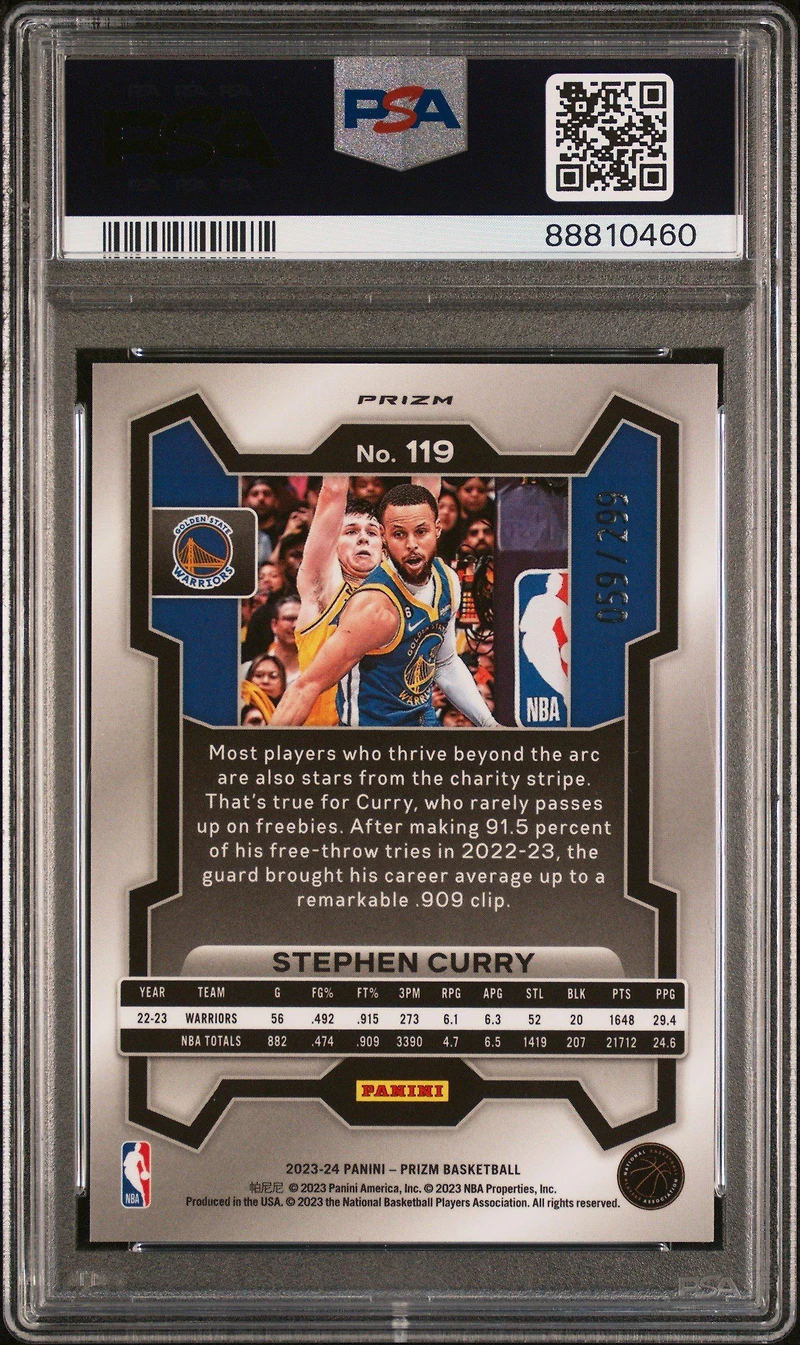 2023 Panini Prizm 119 Stephen Curry Red Seismic PSA 10