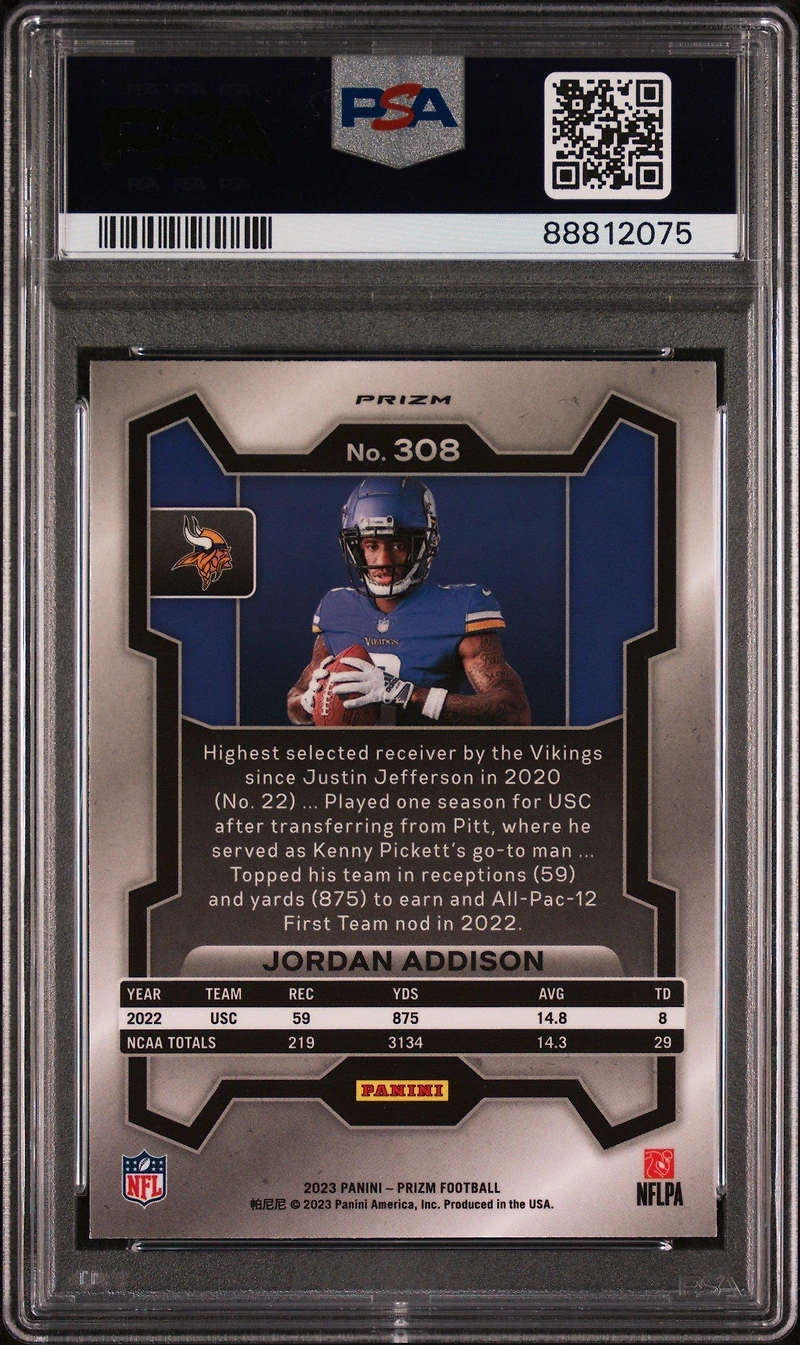 2023 Panini Prizm 308 Jordan Addison Variation PSA 10