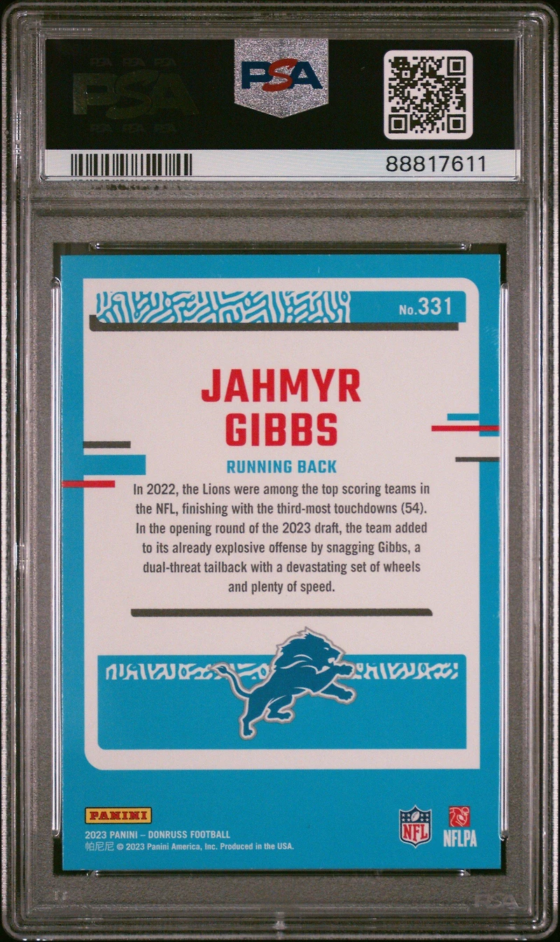 2023 Panini Donruss 331 Jahmyr Gibbs PSA 10