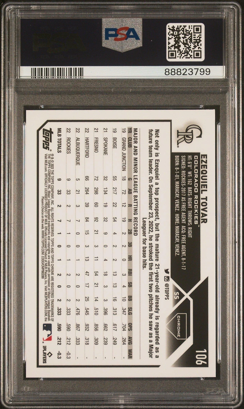 2023 Topps Chrome Logofractor Edition 106 Ezequiel Tovar PSA 10