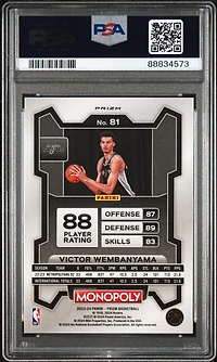 2023 Panini Prizm Monopoly 81 Victor Wembanyama Purple PSA