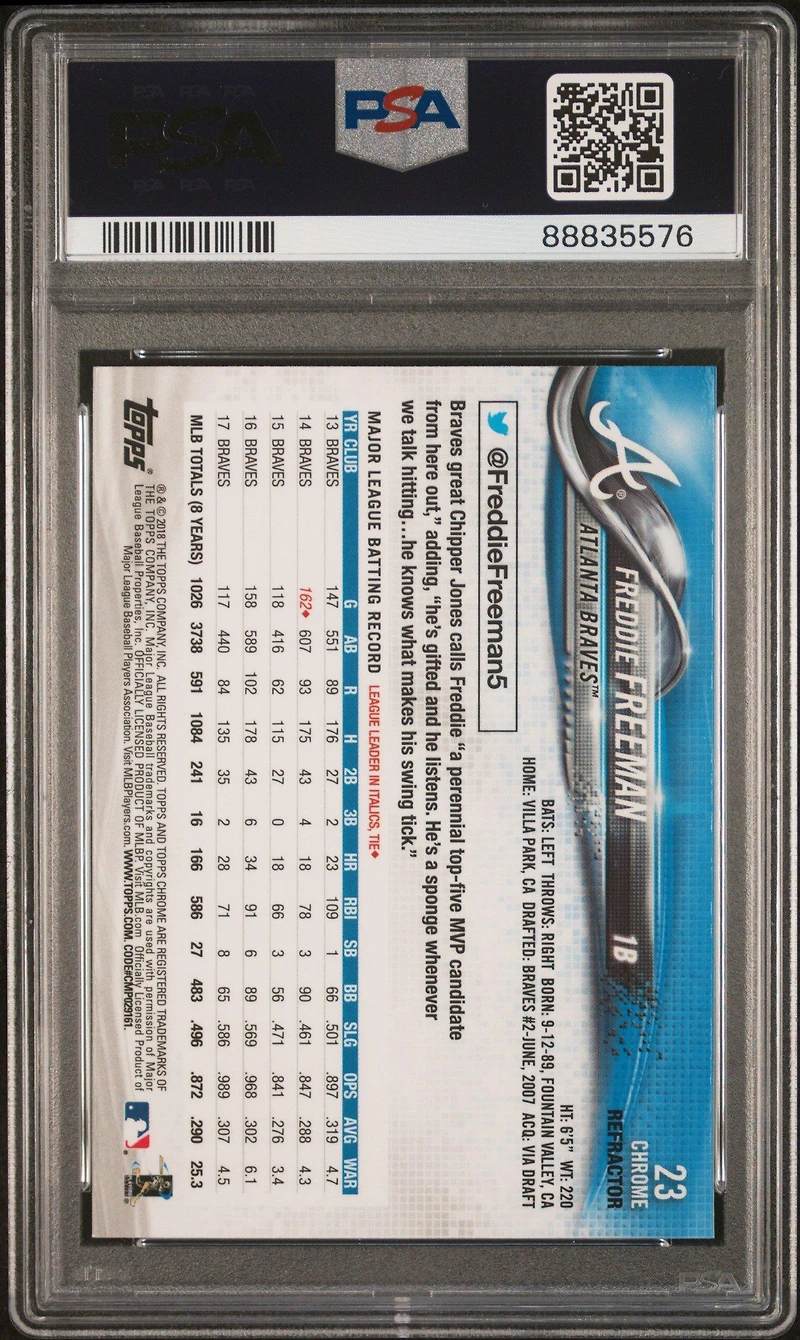 2018 Topps Chrome 23 Freddie Freeman X-fractor PSA 10
