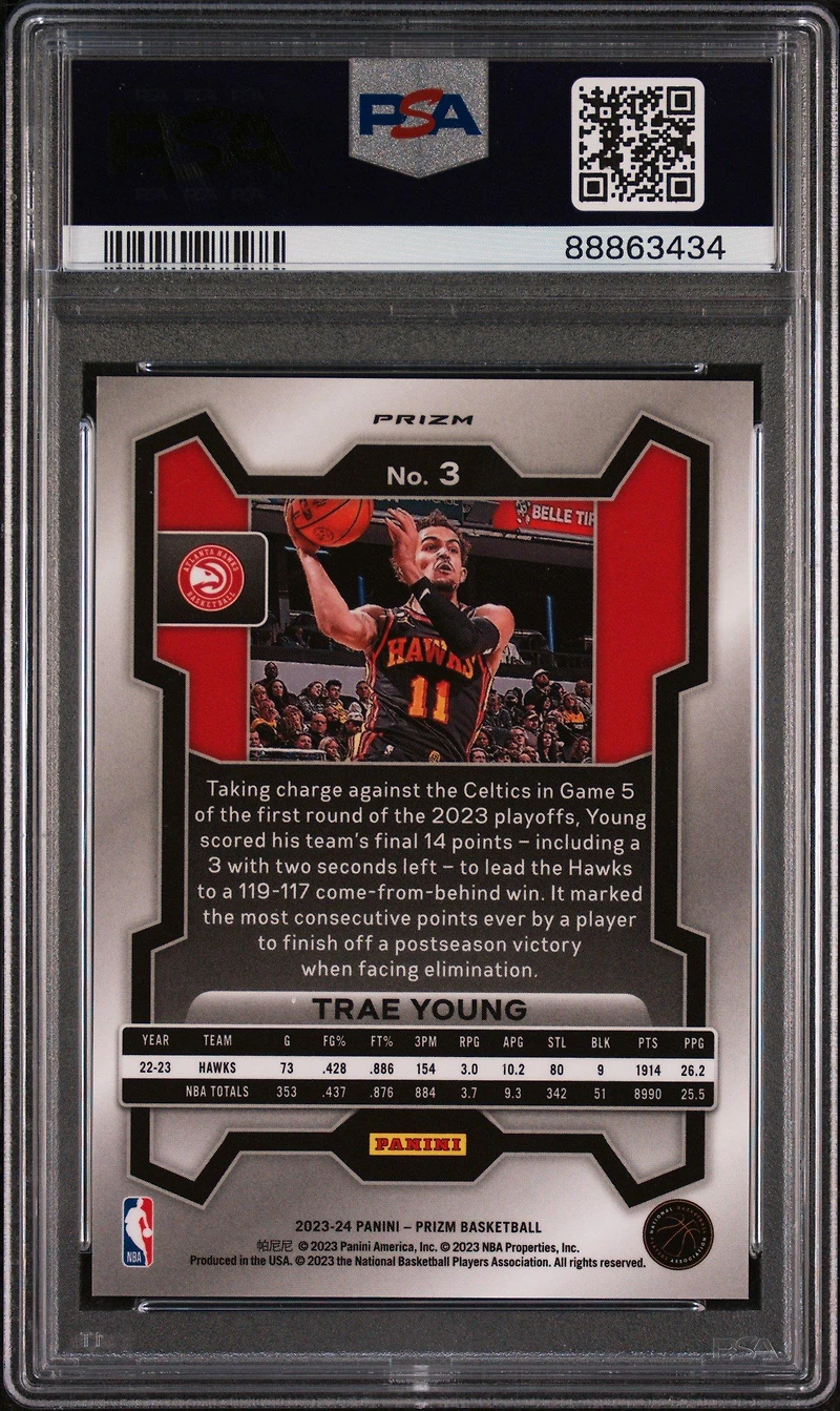 2023 Panini Prizm 3 Trae Young Snakeskin Prizm PSA 10