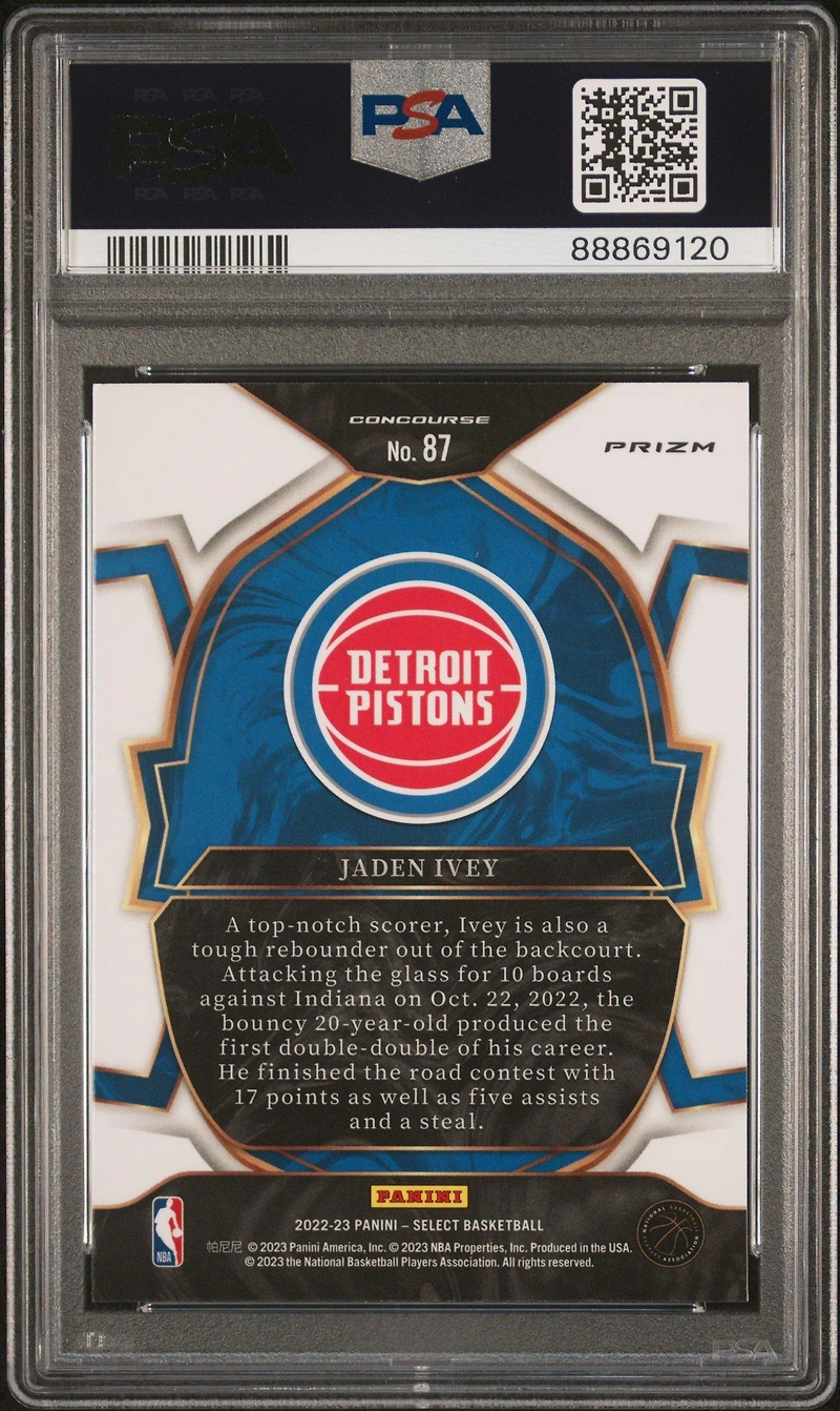 2022 Panini Select 87 Jaden Ivey Red Wave PSA 10