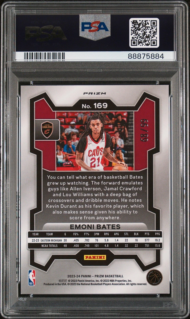 2023 Panini Prizm 169 Emoni Bates Purple Prizm PSA 10