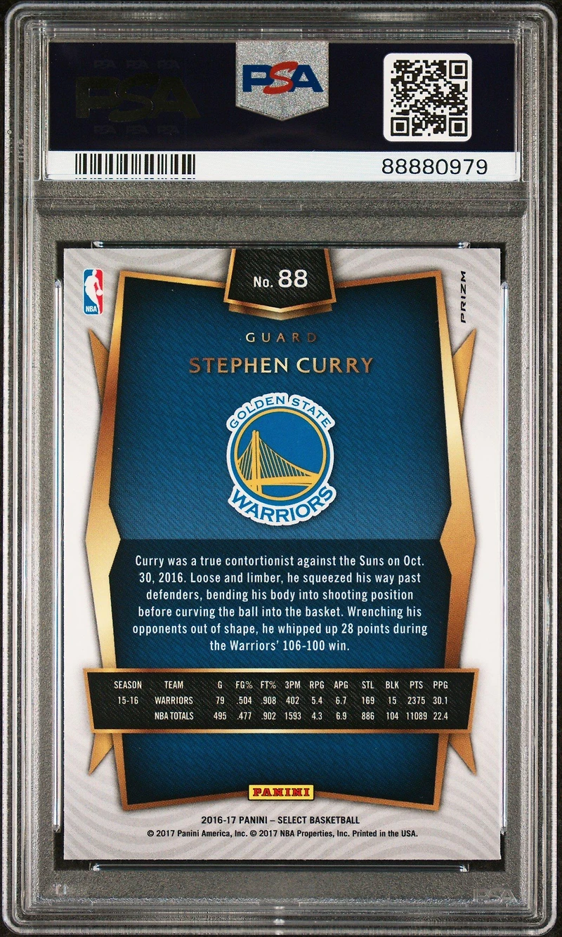 2016 Panini Select 88 Stephen Curry Silver Prizm PSA 10