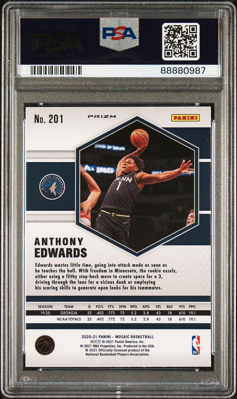 2020 Panini Mosaic 201 Anthony Edwards Red/green Choice PSA 9