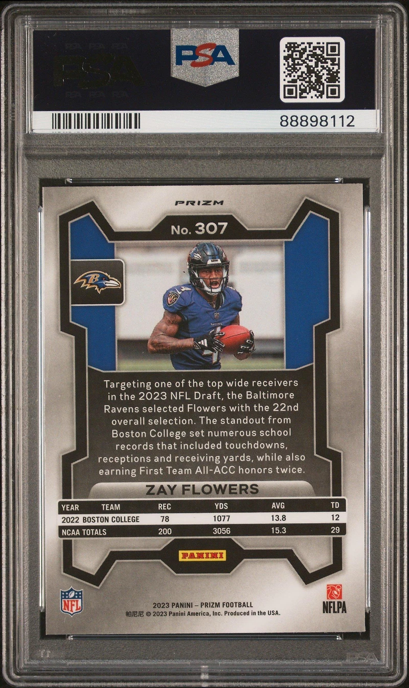 2023 Panini Prizm 307 Zay Flowers Red/white/blue Prizm PSA 10