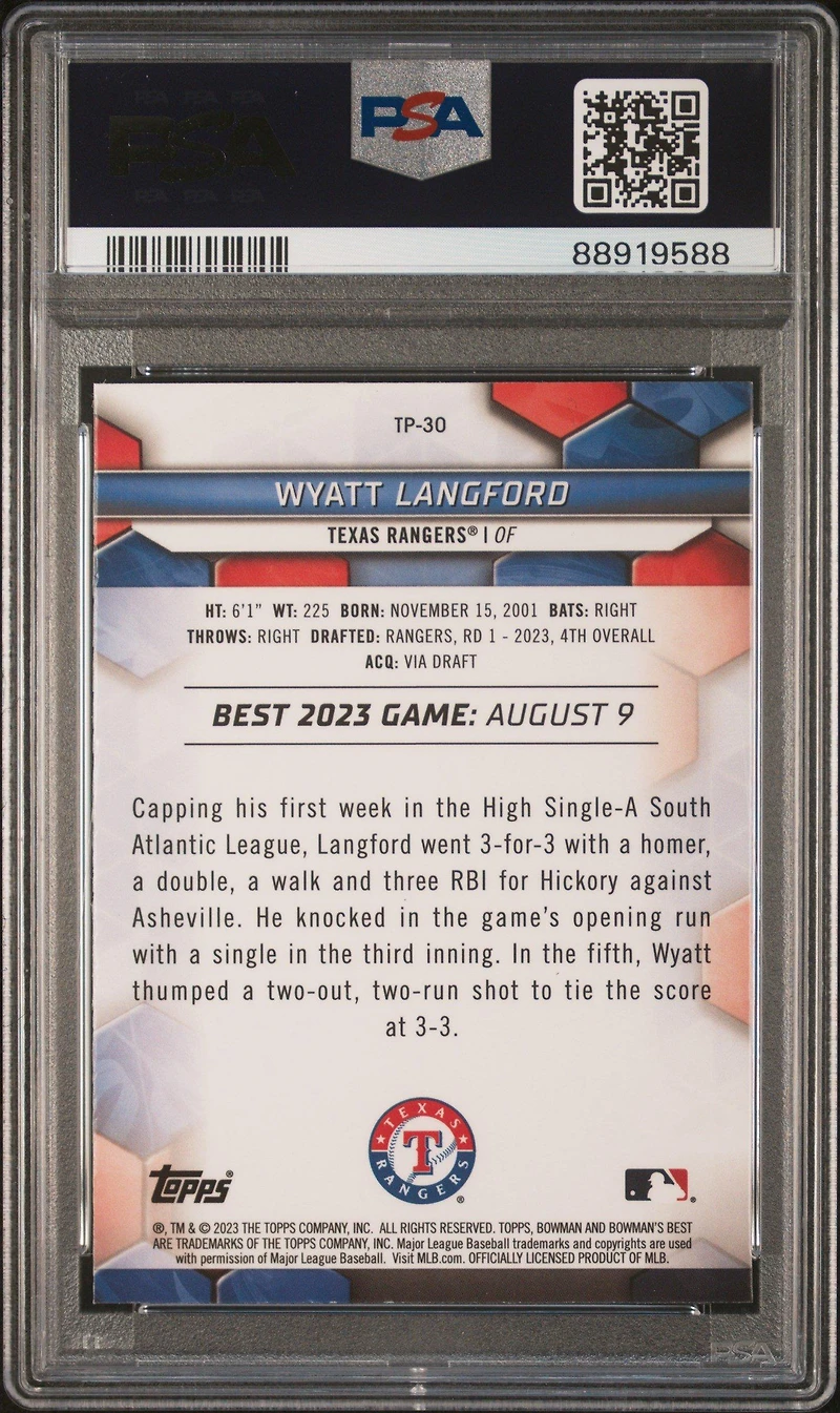 2023 Bowman's Best Top Prospects Tp30 Wyatt Langford Wave Refractor PSA 10