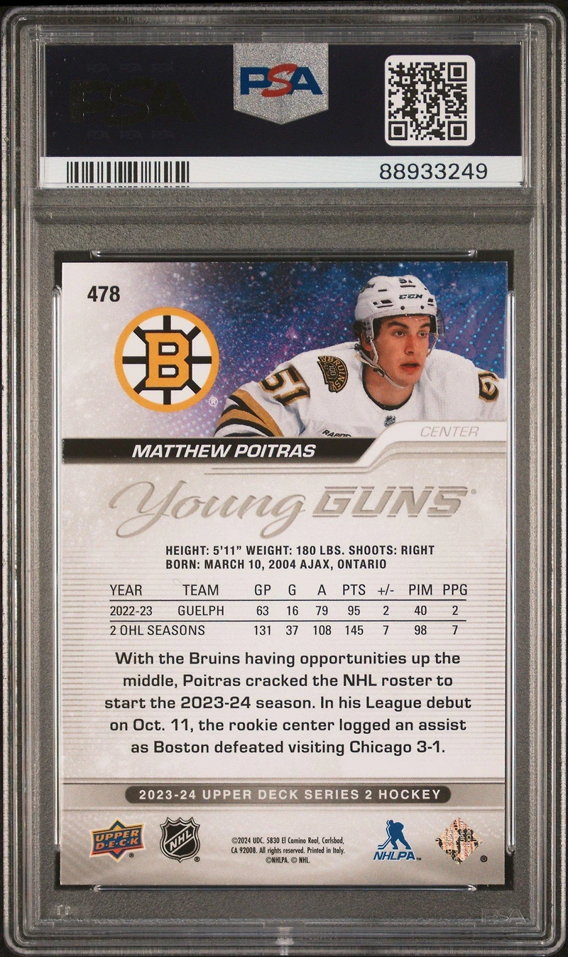 2023 Upper Deck 478 Matthew Poitras PSA 10