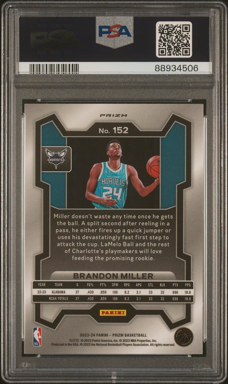 2023 Panini Prizm 152 Brandon Miller Ice PSA