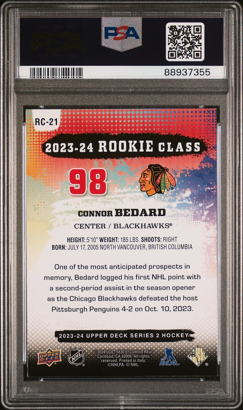 2023 Upper Deck Rookie Commemorative Class Rc21 Connor Bedard PSA 9