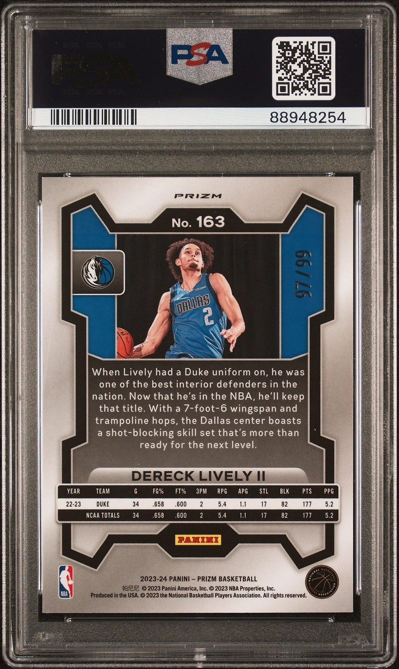2023 Panini Prizm 163 Dereck Lively Ii Purple Prizm PSA 10