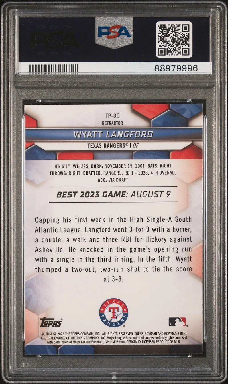 2023 Bowman's Best Top Prospects Tp30 Wyatt Langford Refractor PSA 10