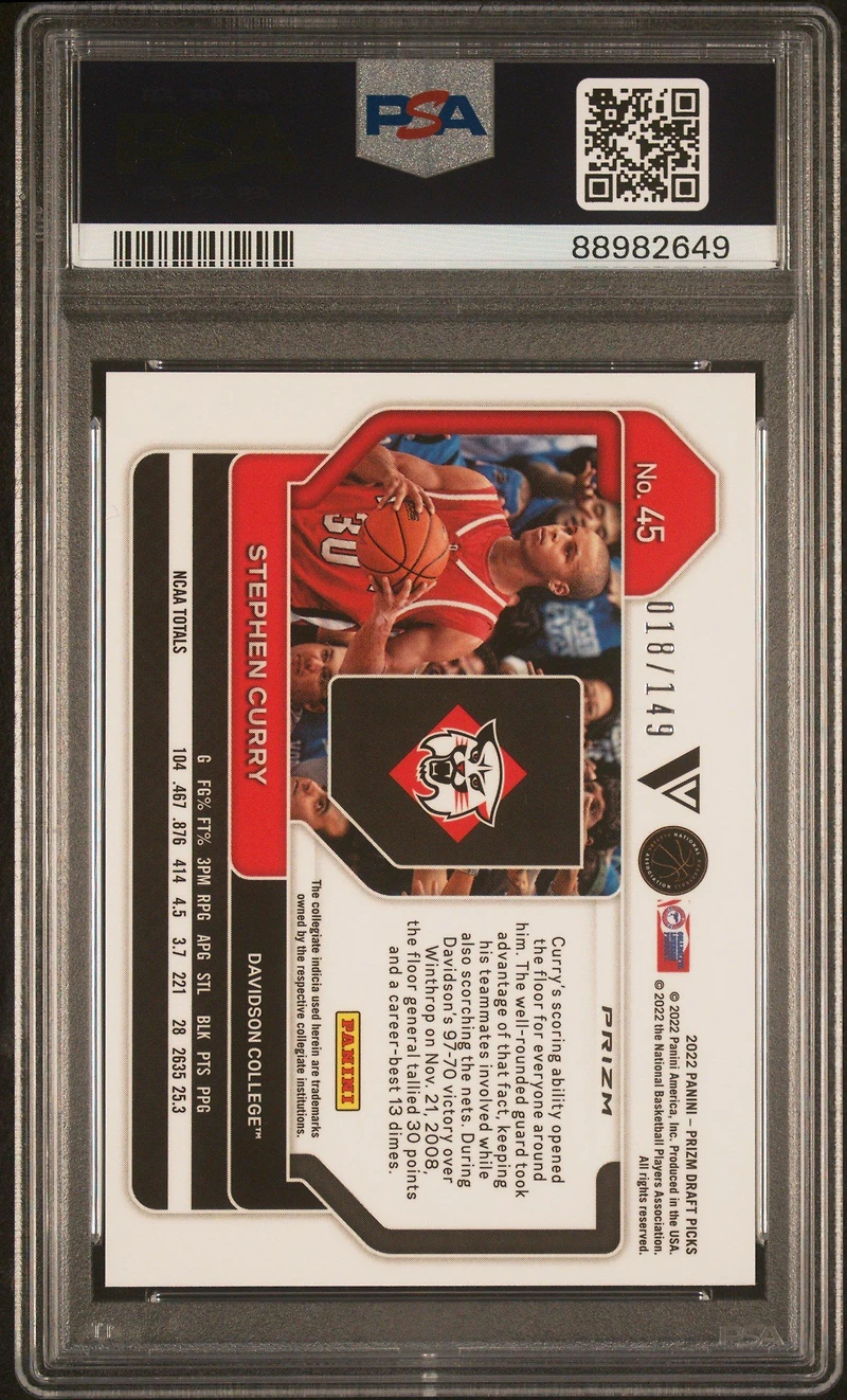 2022-23 Panini Prizm Draft Picks 45 Stephen Curry Variation-purple Ice Prizm PSA 10