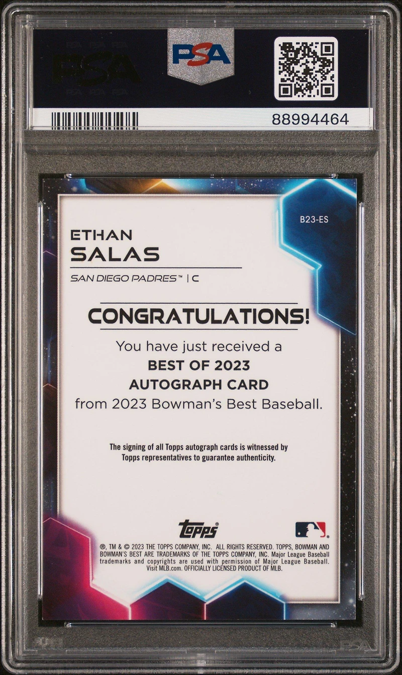 2023 Bowman's Best Best Of 2023 Autographs B23es Ethan Salas Gold PSA 9