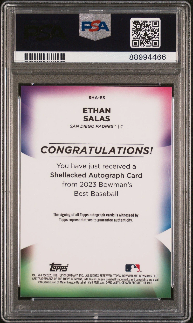 2023 Bowman's Best Shellacked Autographs Shaes Ethan Salas PSA 9