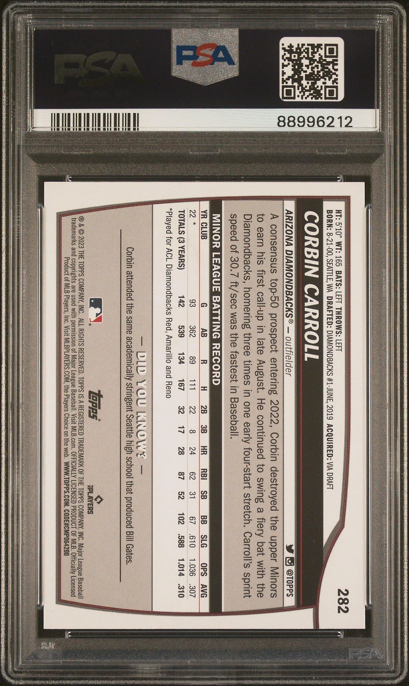 2023 Topps Big League 282 Corbin Carroll PSA 10