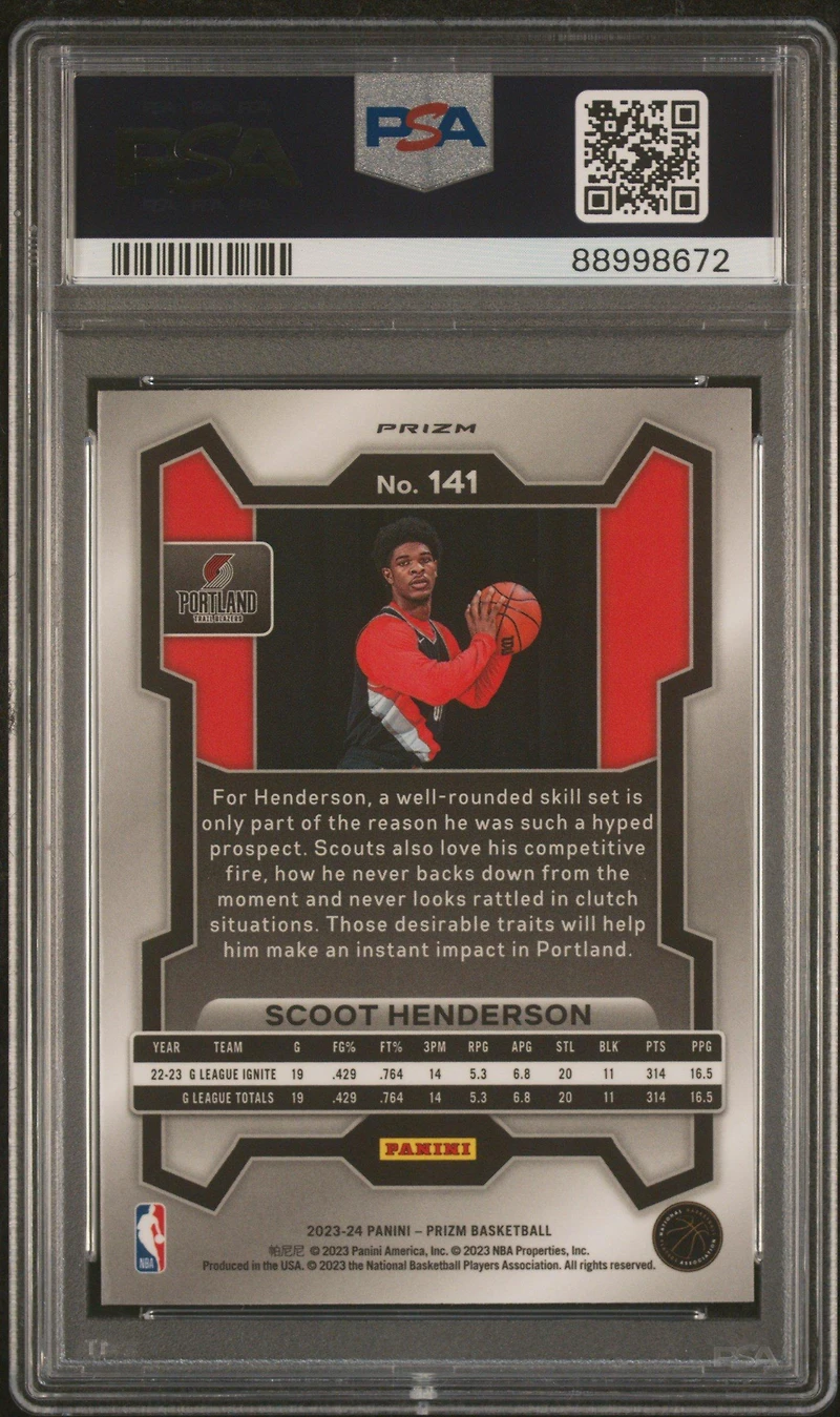 2023 Panini Prizm 141 Scoot Henderson Silver Prizm PSA
