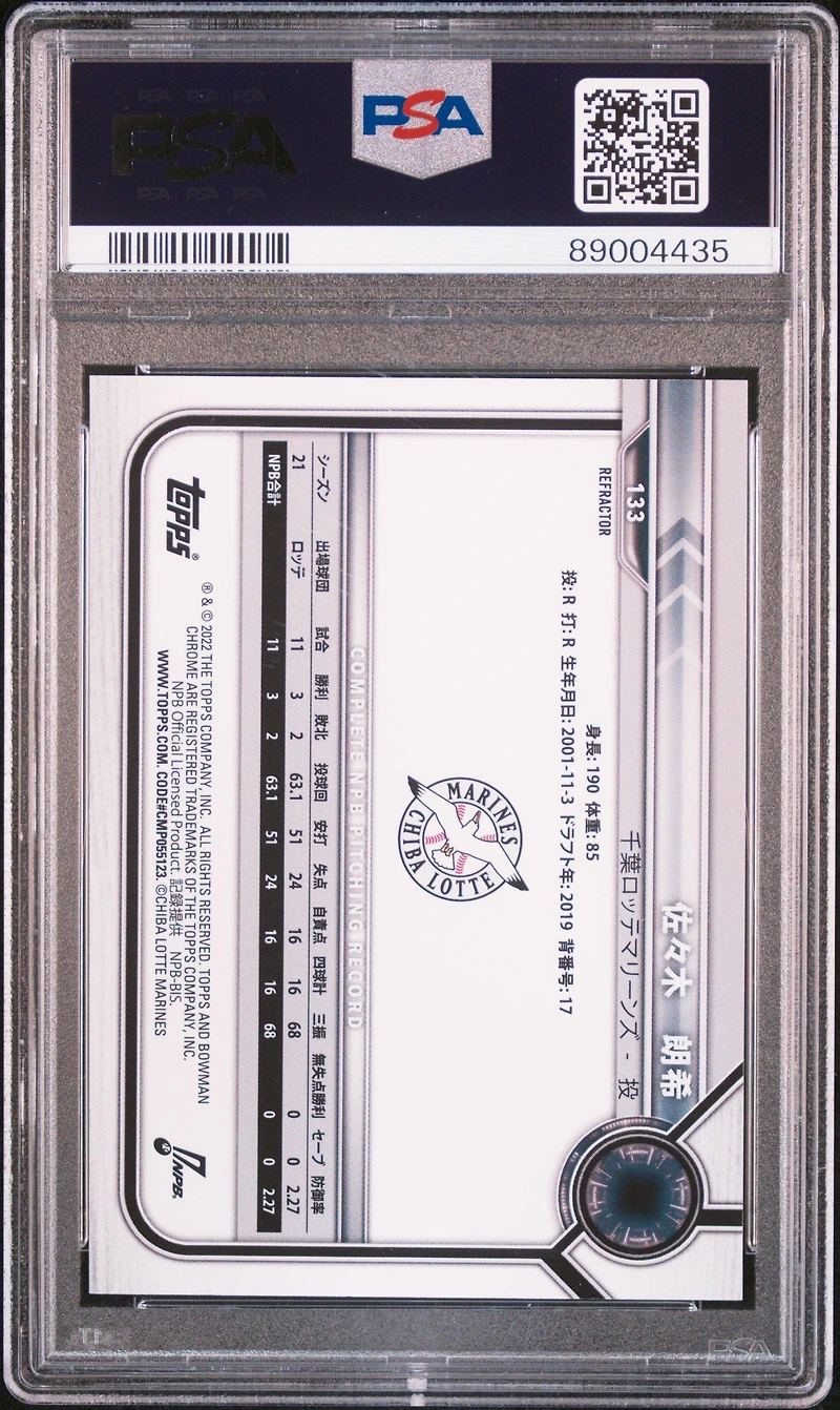 2022 Bowman Npb 133 Roki Sasaki Chrome-refractor PSA 9