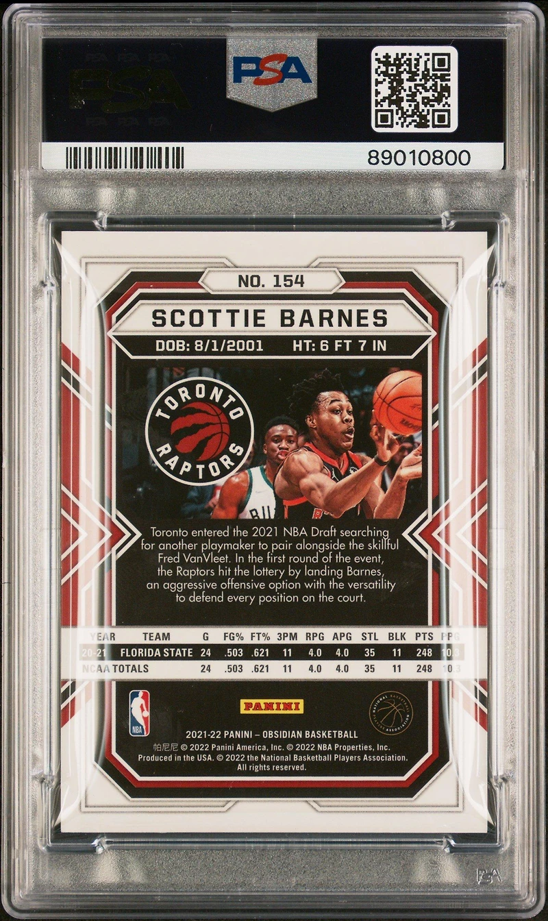 2021 Panini Obsidian 154 Scottie Barnes PSA 10