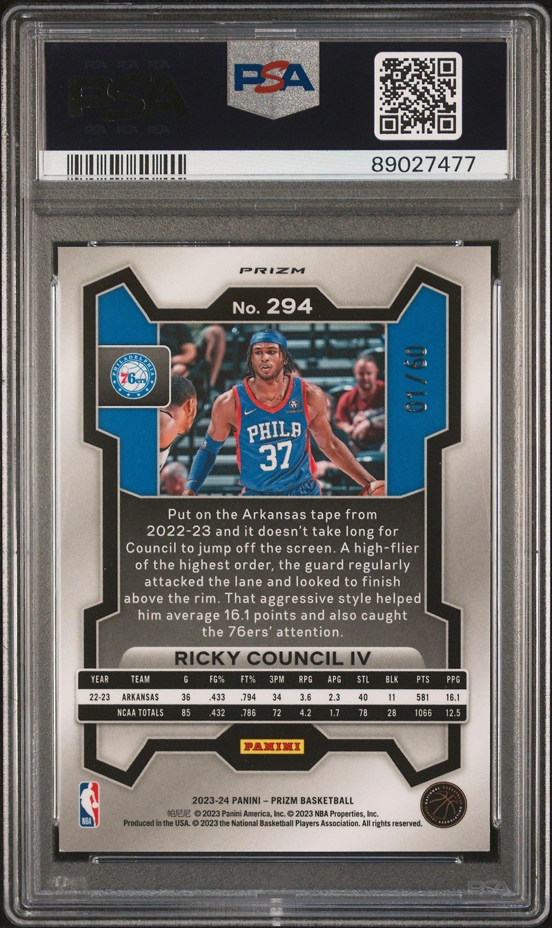 2023 Panini Prizm 294 Ricky Council Iv Orange Wave PSA 9
