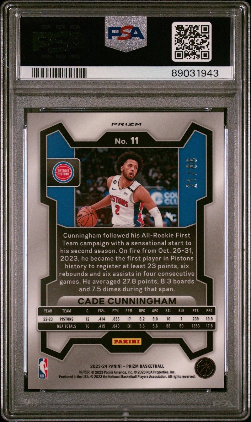 2023 Panini Prizm 11 Cade Cunningham Red Choice PSA 10