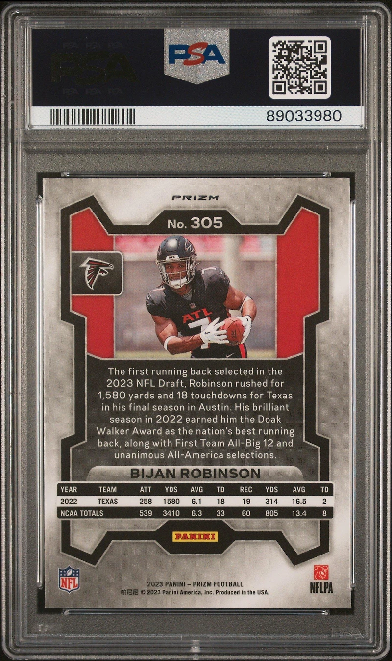 2023 Panini Prizm 305 Bijan Robinson Green Wave PSA 10