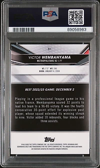 2022 Bowman University Best 51 Victor Wembanyama Speckle Refractor PSA 9