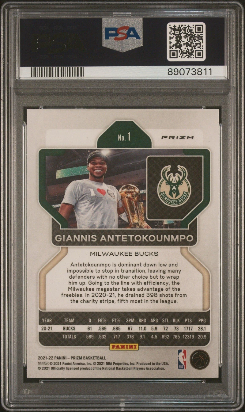 2021 Panini Prizm 1 Giannis Antetokounmpo Silver Prizm PSA 10