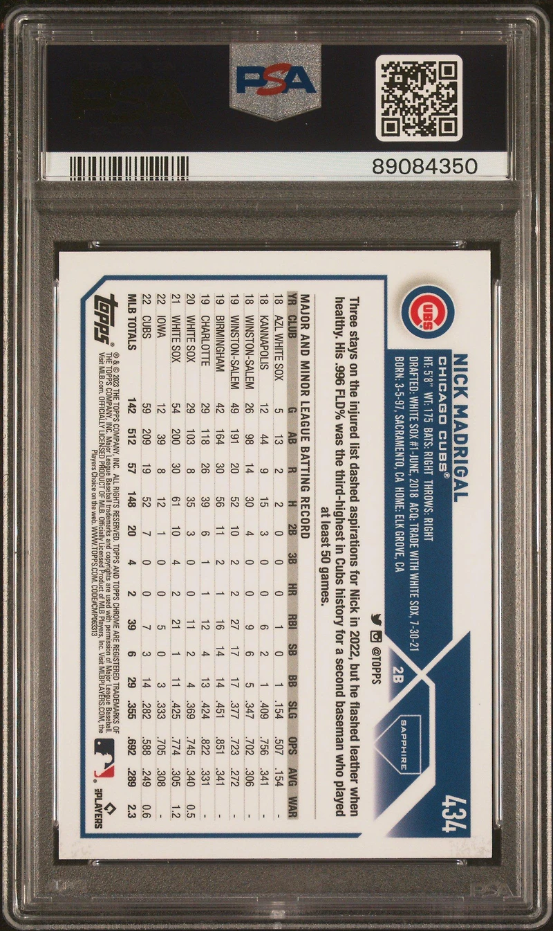 2023 Topps Chrome Sapphire 434 Nick Madrigal Gold PSA 10
