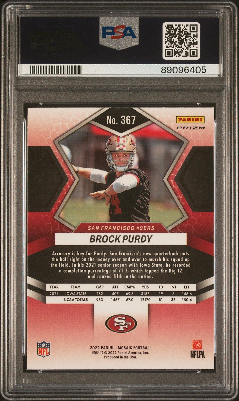 2022 Panini Mosaic 367 Brock Purdy Red Sparkle PSA 10