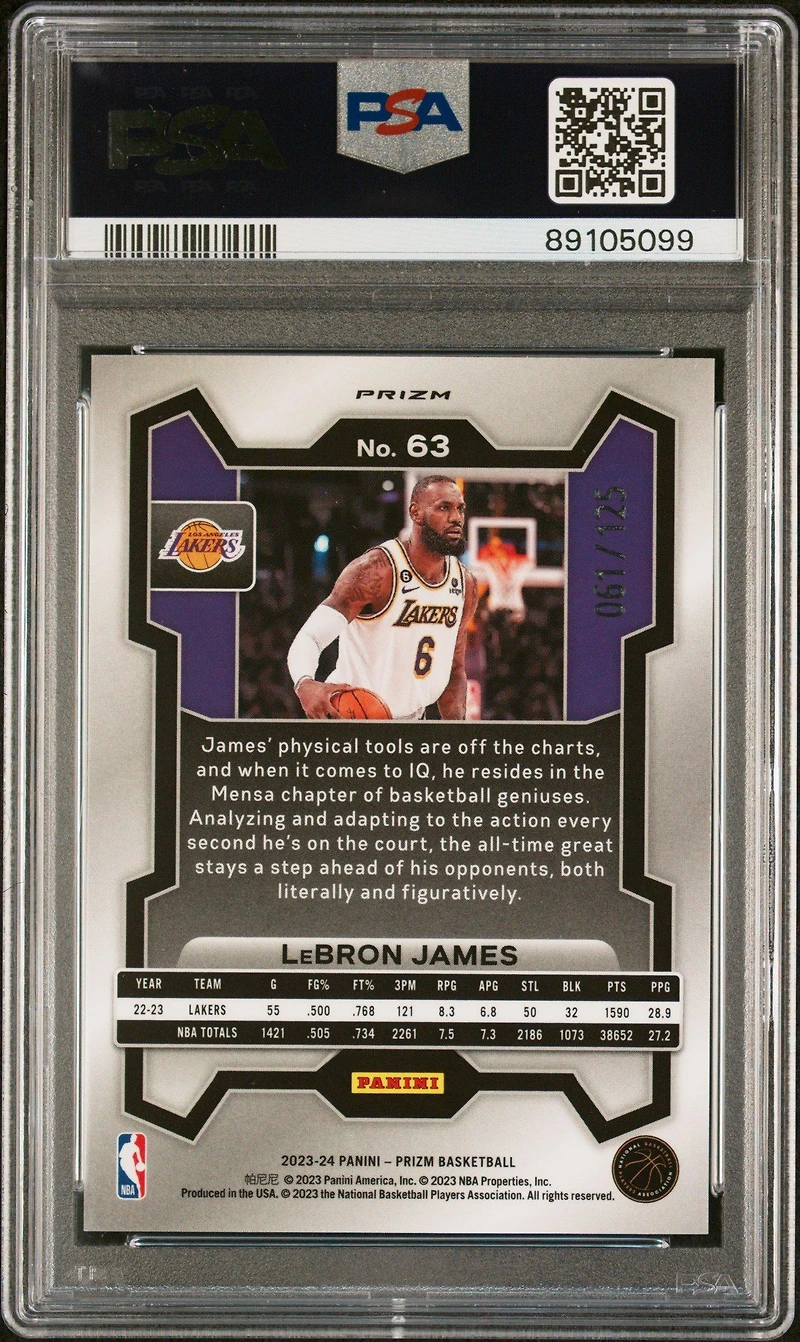 2023 Panini Prizm 63 Lebron James Ice PSA 10