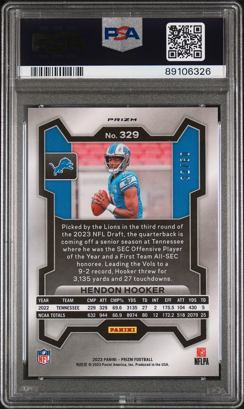 2023 Panini Prizm 329 Hendon Hooker Orange Wave PSA 10