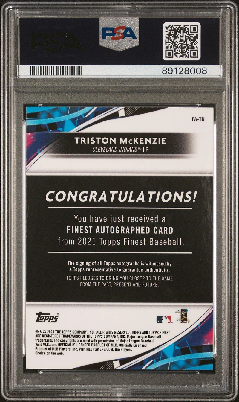2021 Topps Finest Finest Autographs Tk Triston Mckenzie PSA 9