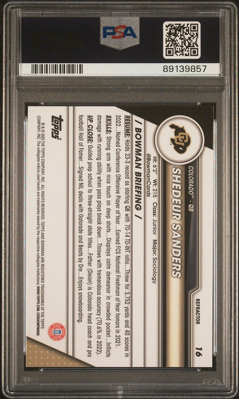 2023 Bowman University Chrome 16 Shedeur Sanders Refractor PSA 10