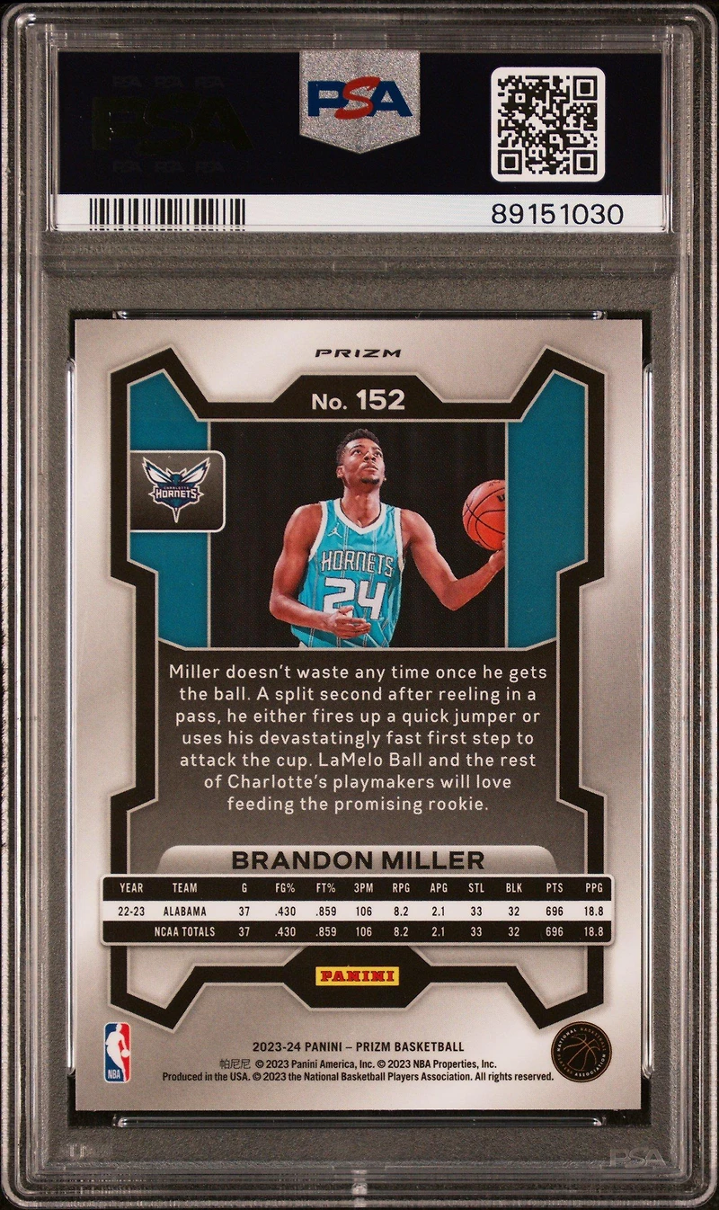 2023 Panini Prizm 152 Brandon Miller Silver Prizm PSA