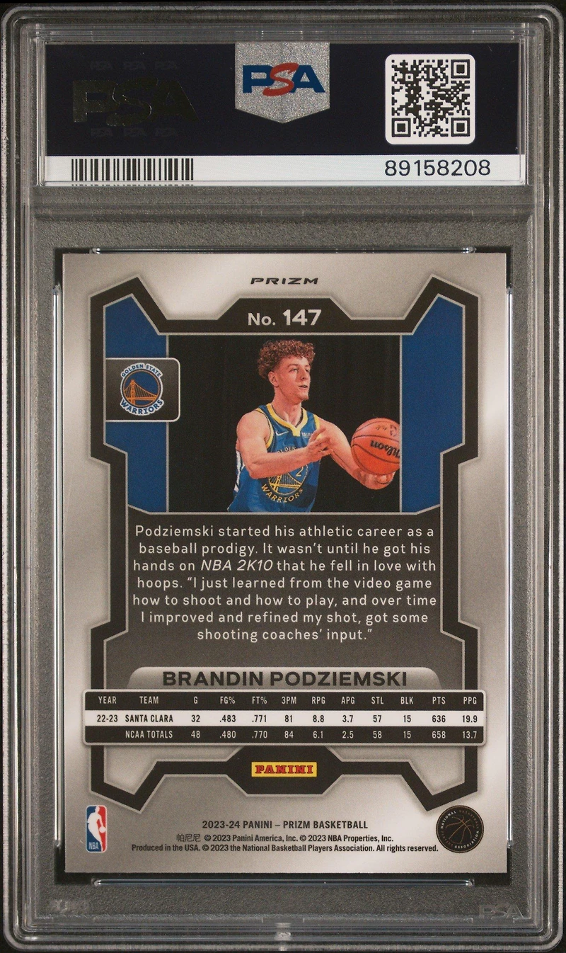 2023 Panini Prizm 147 Brandin Podziemski Silver Prizm PSA 10