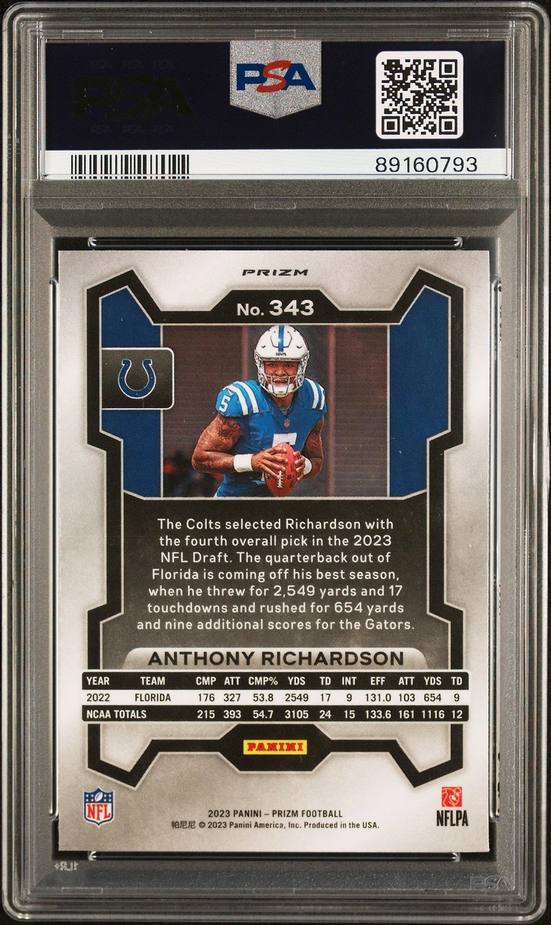 2023 Panini Prizm 343 Anthony Richardson Green Wave PSA